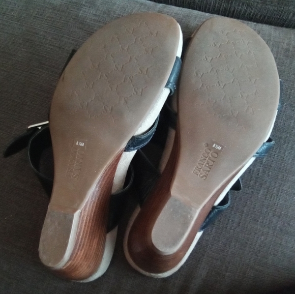 Franco Sarto Black Leather Wedge Heel Sandals - Picture 8 of 8